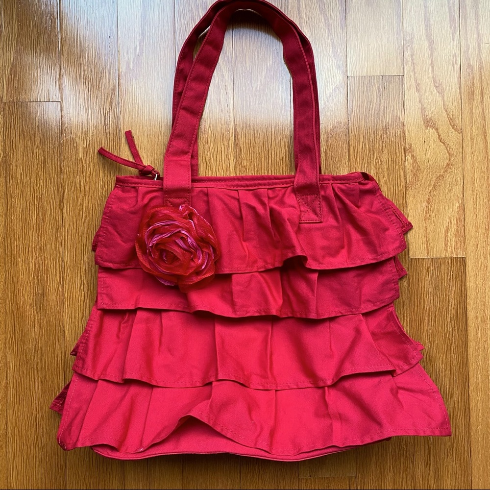Red ruffle tote
